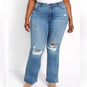 Lane Bryant (30/32) Distressed Medium Wash Flex Magic Mid Rise Flare Jeans